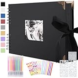 Fotoalbum zum Selbstgestalten 30x21 cm, Fotobuch zum Selbstgestalten mit 80 Schwarze Seiten, Platz für 160 Fotos, DIY Groß Zum Einkleben Scrapbook Set für Jahrestag Valentinstag mit Protektkegeln