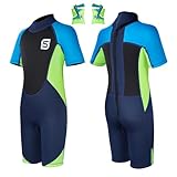 Summshall Neoprenanzug Kinder mit Schwimmflügel 2.5mm Shorty Neopren Kinder Neoprenanzug Kurz Wärmender Neoprenanzüge Thermal Badeanzug für Mädchen und Jungen zum Tauchen, Schwimmen, Surfen