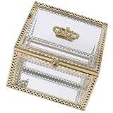 FRCOLOR Goldene Schmuckschatulle Glasbox Quadratisch 9X9X6cm Aufbewahrungsbox für Ringe Ohrringe und Ketten Transparente Glasvitrine als Schmuckkästchen und Display
