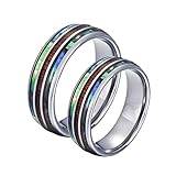 Whoiy Freundschaftsringe Paar Silber, Damen Ringe Verlobung Wolframcarbid 2 Stück 8mm Ring Inlay Holz und Schale für Valentinstag Jahrestag