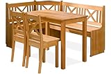 konsimo Eckbankgruppe CULIO Küchenbank, Sitzgruppe, hergestellt in der EU Staufach unter der Sitzfläche, 4-TLG., Eckbank, 2 Stühle und Tisch, perfekt für Küche, Massives Erlenholz, Landhaus