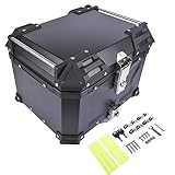 GLOSSY AUTO PARTS Schwarzer 45L Universal-Motorrad-Topcase, wasserdichte Aluminium-Motorrad-Kofferraum-Topbox, Dual-Key Storage Carrier Case, Kofferraum Tour Tail Box für Store Helm