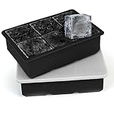 Eiswürfelform Silikon groß XXL Eiswürfel Form mit Deckel Eiswürfelbehälter 6-Fach 2er Pack Eiswürfelbereiter 5 cm Ice Cube Tray für Bier Cocktails Whisky (Schwarz) Gute Qualität