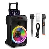 Karaoke-Maschine, tragbarer Bluetooth-Lautsprecher mit 2 kabellosen Mikrofonen und LED-Lichtern für Partys zu Hause
