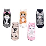 Oxxggkao 5 Paar Atmungsaktive Baumwollsocken Mit Cartoon Katzenmuster Rutschfest Bequem Elastische Bündchen Knöchel Für Den Täglichen Gebrauch Von Frauen Feuchtigkeitsableitend Für Den Arbeitsweg