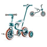 DREAMADE Dreirad ab 2 Jahre, 4-in-1 Laufrad mit Verstellbarer Schubstange & abnehmbarem Pedal, Kinderdreirad Balance Bike bis 30kg (Grün)