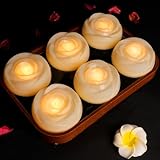 Trulloyoo 6 Stück Schwimmkerzen Weiss Groß, Einzelne Brenndauer 120 Stunden Durchmesser 7mm, LED Blumenförmi Wasserdichte Warmweiße Schwimmkerze Teekerze für Dekorative Romantisches Haushaltkerzen