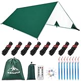IEEILULU Tarp Wasserdicht 3x3, Ultraleicht Camping Zeltplane mit Ösen, 6 Erdnägel und 6 Seilen, Multifunktional Sonnensegel Camping Zelt für Hängematte Outdoor Wandern Picknick Reisen(Grün)