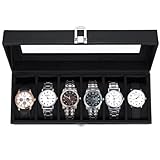 Ohuhu Uhrenbox mit 6 Fächern, Watch Box Uhren Aufbewahrungsbox mit Glasdeckel & Metallschnalle, Uhren Box aus PU Leder und Samt Innenfutter, Uhrenbox Herren Frauen, Geschenk für Weihnachten