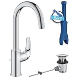 GROHE Swift - Einhand- Waschtischarmatur (wassersparend, L- Size, inkl. Montagewerkzeug, Zugstangen- Ablaufgarnitur), chrom, 24330001
