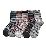 SOLUSTRE 5 Paar Herren Winter Freizeitsocken Wadenlang aus Atmungsaktivem Mischgarn mit Retro Ethnomuster Elastisch und Leicht Warme Alltagssocken für Outdoor und Alltag