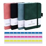 Aimeke 4 Stück Notizbuch Klein A7, Mini Notizbuch A7 Notizblock Klein mit 30 Stk Haftstreifen, 200 Seiten, Taschen Journal mit Stifthalter, Gummizugverschluss für Schule, Arbeit - 4 Farben