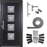 kuporta Haustür Komplett-Set - Eingangstür Haustüre aus Kunststoff Modell: Rimini, 98 x 190 cm, DIN links, außen anthrazit & innen weiß mit Stoßgriff-Set, Montageset, Fugendichtband