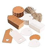AdoN 200 Stück Geschenkanhänger kraftpapier, Geschenkanhänger mit Herz und Jute Schnur 30 Meter, Etiketten Tags Anhängeschilder Eintrittskarten für Gepäck und Party