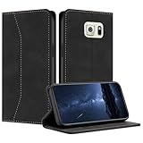 Mo-Beauty Hülle Kompatibel mit Samsung Galaxy S6 Edge, Handyhülle Samsung S6 Edge, Galaxy S6 Edge Hülle, PU Leder Flip Klappbare Schutzhülle Ledertasche Klapphülle für Samsung Galaxy S6 Edge(Schwarz)
