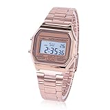 VGEBY1 Klassische Digitaluhr aus Legierung, mit Hintergrundbeleuchtung, 12/24-Stunden-Anzeige, Datum, Woche, Wecker, Chronograph usw. (Rosa)