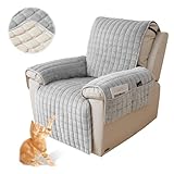 JABNOW Sesselschoner mit Armlehne,rutschfest Sesselbezug Sesselschoner für Fernsehsessel und Relaxsessel,Armlehnenschoner mit Taschen und Gummiband für Familien mit Kindern und Haustieren-53x190cm