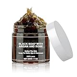 Marokko Schwarze Seife mit Argan und Rose, Schwarze Seife Körper Peeling Seife, 100% Organische Marokkanische Schwarze Seife, Marokko Körperpeeling, Peeling Duschgel für Weiche Haut - 200g (1PC)