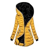 Generisch Daunenjacke Damen Wintermantel Warm Gefüttert Steppjacke Lange Elegant Damenmantel Langarm Winter Parka Jacke mit Kapuze Winterjacke Winterparka Mantel Einfarbig Bequemes Sportjacke