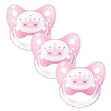 Dentistar Silikon Schnuller 3er-Set - Größe 1 Schnuller 0-6 Monate - Zahn- & kieferfreundlicher Nuckel mit Dental-Stufe – BPA-frei – Made in Germany - Krone, Rosa