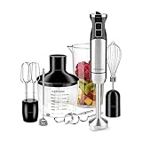 VERTENZ Titan 50 | Stabmixer Elektrischer | Mix- und Messbecher 860ml Zerkleinerer 600ml Schneebesen Wendelrührer Knethaken | 1400 W | Stahl-Mixfuß Titan Klingen | 8 Stufen plus Turbo | Schwarz