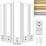 Unterbauleuchte Küche LED, 5 Stück Schrankbeleuchtung mit Fernsteuerung, 3 Farbtemperaturen Schranklicht mit Bewegungsmelder, Batteriebetrieben Nachtlicht für Kleiderschrank/Vitrine/Küche/Treppe
