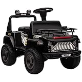 HOMCOM Elektro Kinderauto, Geländewagen mit Musikanschluss, Kinderfahrzeug mit Stauraum, Scheinwerfer, Hupe, 3 km/h, Elektrisches Kinderfahrzeug für Kinder 3-5 Jahre, Schwarz