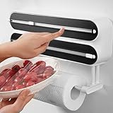 BORDEAG 3 in 1 Frischhaltefolienspender: Magnetischer Wandrollenhalter Küche, ABS Folienschneider, Multifunktionaler Spender Und Abroller Für Küche (D4 Schwarz/50 M)