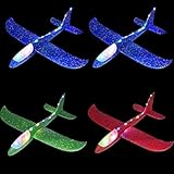 Queta Leuchtende Segelflugzeug Kinder Styroporflieger Flugzeuge Styropor, 48cm groß Manuelles Werfen Flugzeug Spielzeug für Kinder Jungen Mädchen Outdoor-Spielzeug, 4 Packs (Typ2)