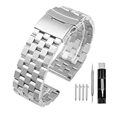 Kai Tian 22mm Silber Prämie Matt 5 Reihen Doppelschlösser Edelstahl Armbanduhr für Damen Herren Uhrenarmband Ersatz Metall Uhrenband Band Armband