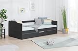 TiCAA Einzelbett Sofabett Funktionsbett, Melinda mit Zusatzbett für Schlafzimmer, Kinderzimmer Kiefer Massivholz Bettgestell 90 x 200 cm