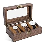 Uten Uhrenbox für 3 Uhren, Uhrenkasten mit Uhrenkissen und klarem Deckel, Uhren Aufbewahrungsbox Uhrenschatulle aus PU Leder, elegantes Geschenk für Herren Damen