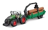 Bburago Traktor Fendt 1050 Vario mit Holztransporter: Spielzeugtraktor mit Schwungrad-Antrieb, beweglicher Holzgreifer, abnehmbare Fahrerkabine, ab 3 Jahren, grün (18-31677)