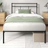 Zinus Elias Bettgestell 90 x 200 cm mit Vintage Kopfteil - Metallbett 90x200 mit Metall-Lattenrost - 30 cm Hohe Plattform mit Freiraum Darunter - Kein Boxspringbett Erforderlich - Schwarz