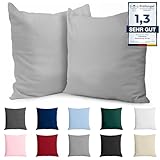 Kissenbezug 40x40 Baumwolle Renforcé (2er-Set) - Hellgrau - Dicht gewebt mit 57 Fäden/cm² - 40x40cm Kissenbezug - Oeko Tex Zertifiziert - Dreamzie