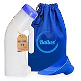 BALLUX Urinflasche Set Unisex inkl. Aufbewahrungstasche. 1 Liter auslaufsicherer, robustem Kunststoff. Notfalltoilette für Auto, Camping, und Zuhause, Reisetoilette.