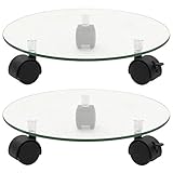 Tidyard Pflanzenständer Pflanzenroller Glas Balkon Pflanzenwägen Garten Blumenroller im Innen- und Außenbereich, 28 cm Rund, 2 Stück