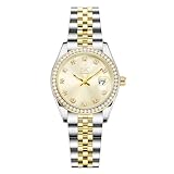 SHENGKE Women's Crystal akzentuiert mit soliden Legierung Stahlband Uhr Elegantes Kleid Quarz Kalender Uhren für Frauen (Silber-Gold)