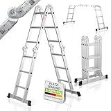 Juskys Aluminium Multifunktionsleiter 3x4 Stufen - 3,6 m Länge klappbar - Leiter 4-teilig bis 150 kg - Gelenkleiter Klappleiter Stehleiter Aluleiter