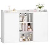 Hzuaneri Hängeschrank, Wandschrank mit verstellbaren Ablagen, mit Schiebetüren und offenen Regalen, Wandmontierter Badezimmerschrank, 20 x 90 x 60 cm, Weiß BC40203X