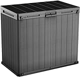 Keter Store-It-Out Darwin Aufbewahrungsschrank 1150L - Wetterbeständige Mülltonnenbox mit Holzoptik - Gartenbox abschließbar - für 2X 240L Tonnen - 141x82x118cm Grau