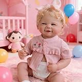 RXDOLL Sweet Smile Realistische Babypuppe Mädchen mit verwurzelten blonden Haaren, 48,3 cm, Ganzkörper-Silikon-Puppen, die echt aussehen, Neugeborenenen-Puppe, wasserdichtes Spielzeug für Kinder