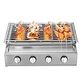 4-Flammen Gasgrill HöHenverstellbar Gartengrill Kochgitter Grill Im Freien Tragbarer Rauchfrei Lpg Gaspatronengrill Bbq Griller FüR Garten Party Burner Gas Picknick Rauchfreie Grillofen Seitenkocher