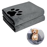 HENGBIRD 2 Stück Hundehandtuch Extra Saugfähig, Hundehandtücher Hundezubehör Hund Halstuch Mikrofaser Handtücher Schnelltrocknend Handtuch für Katzen, Hunde Oder Andere Haustiere 75 X 35 cm Grau