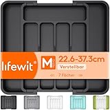 Lifewit Besteckkasten für Schubladen, verstellbarer Kunststoff Organizer Küche Tiefe 31 cm, Besteckeinsatz 5-7 Fächer, erweiterbar bis 37 cm, für Löffel und Gabeln, Schwarz, Mittel