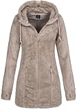 Sublevel Damen Teddyfleece-Jacke Mantel Plüschjacke mit Kapuze LSL-357 String Beige M