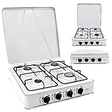HOMELUX 6,2 KW Gaskocher für Gasflasche，4 flammig Campingkocher Kochfeld Kocher mit Deckel Herd Gas Outdoor (Weiß)