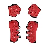 Pyltha Springgamaschen Vorne aus Leder Blau, Set 4er mit Fell und Riemen - Optimaler Schutz und Komfort für Pferde, für Hufschuh und Fetlock (M)