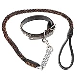 ibasenice Verstellbares Hundehalsband und Robuste Lederleine für Mittlere und Große Hunde rutschfeste Trainingsleine mit Flacher Langlebiger Seilstruktur Komfortables Verstellbares Halsband