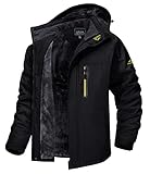 MAGCOMSEN Winterjacken Herren Warm Softshelljacke Outdoor Skijacke Fleece Winterparka Herren Übergangsjacke Wasserdicht Regen Jacke Wanderjacke mit Kapuze Schwarz 2XL